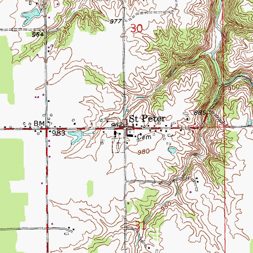 Topographic Map of Saint Peter, IN