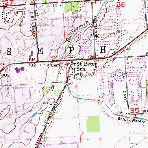 Topographic Map of Saint Peter Lutheran School, IN
