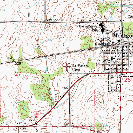 Topographic Map of Saint Peters Cemetery, IN