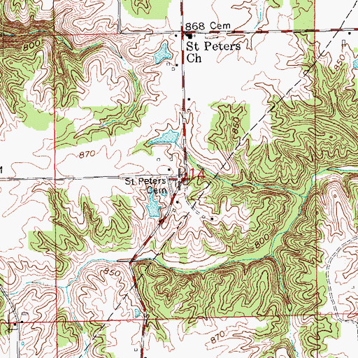 Topographic Map of Saint Peters Cemetery, IN
