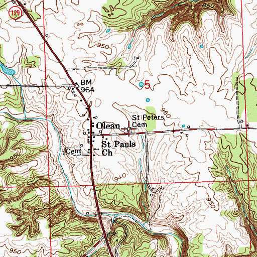 Topographic Map of Saint Peters Cemetery, IN