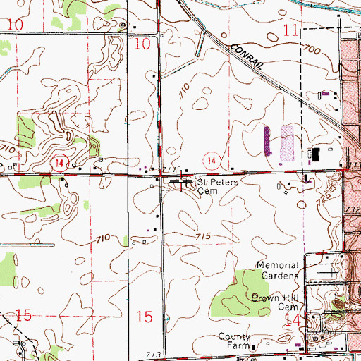 Topographic Map of Saint Peters Cemetery, IN