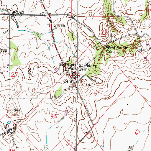 Topographic Map of Saint Peters Cemetery, IN