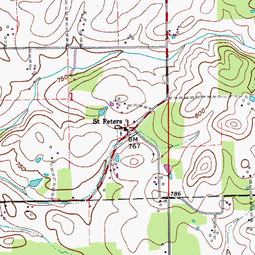 Topographic Map of Saint Peters Church, IN