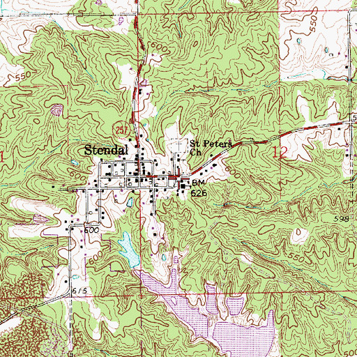 Topographic Map of Saint Peters Church, IN