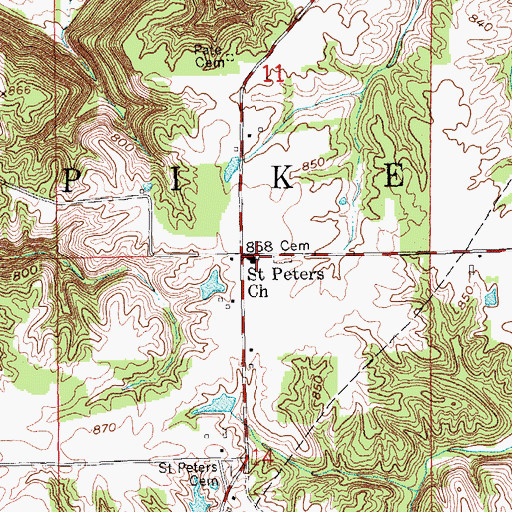 Topographic Map of Saint Peters Church, IN