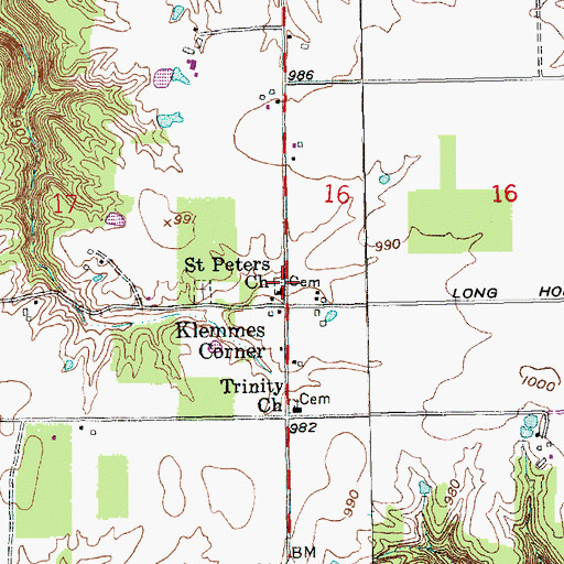Topographic Map of Saint Peters Church, IN