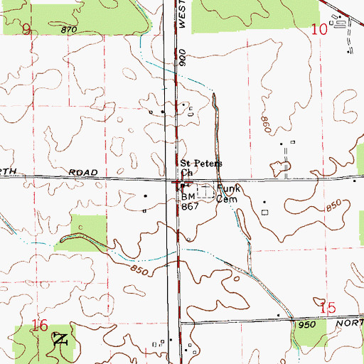 Topographic Map of Saint Peters Church, IN