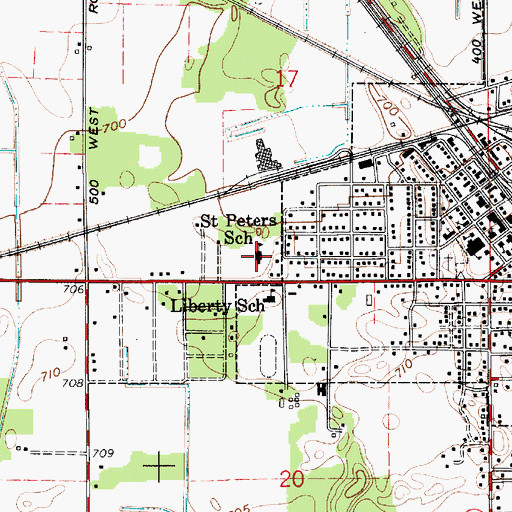 Topographic Map of Saint Peter Lutheran School, IN