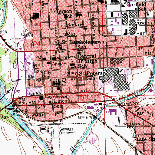Topographic Map of Saint Peter Lutheran School, IN