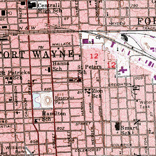 Topographic Map of Saint Peters School, IN