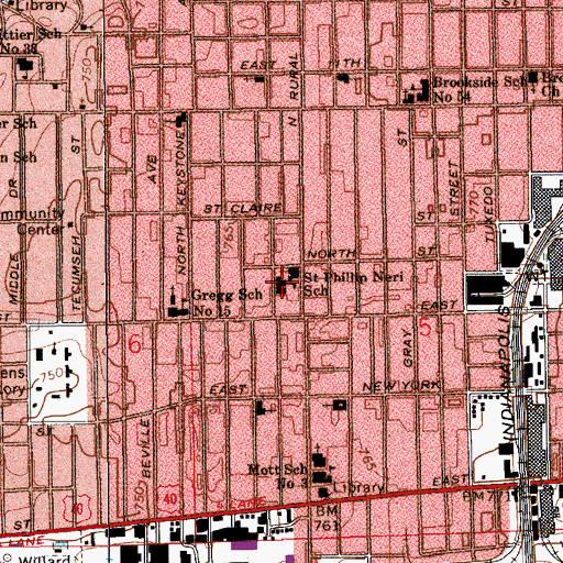 Topographic Map of Saint Phillip Neri School, IN