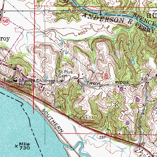 Topographic Map of Saint Pius Cemetery, IN