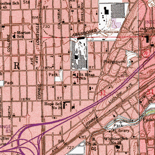Topographic Map of Saint Rita School, IN