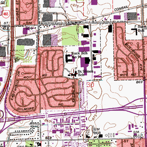 Topographic Map of Saint Simon the Apostle School, IN
