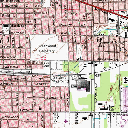 Topographic Map of Saint Stanislaus Cemetery, IN