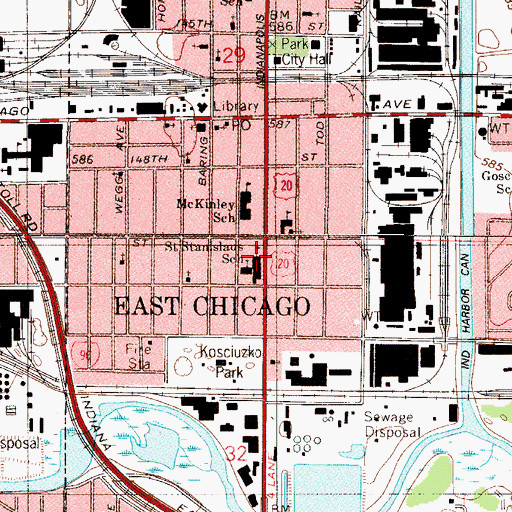 Topographic Map of Saint Stanislaus School, IN