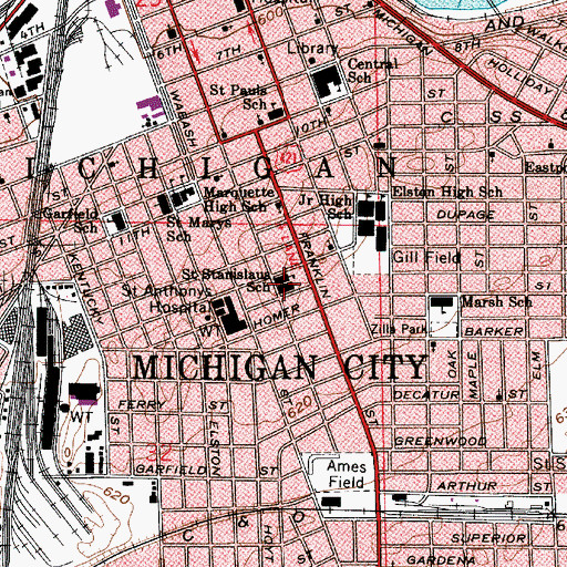 Topographic Map of Saint Stanislaus School, IN