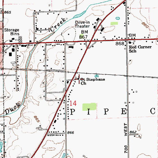 Topographic Map of Saint Stephans Church, IN