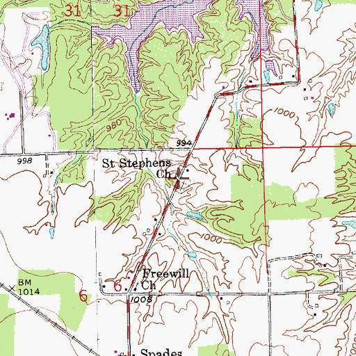 Topographic Map of Saint Stephens Church, IN