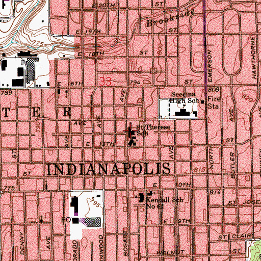 Topographic Map of Saint Therese School, IN