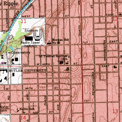 Topographic Map of Saint Thomas Aquinas School, IN