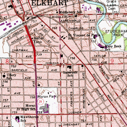 Topographic Map of Saint Vincent DePaul School, IN