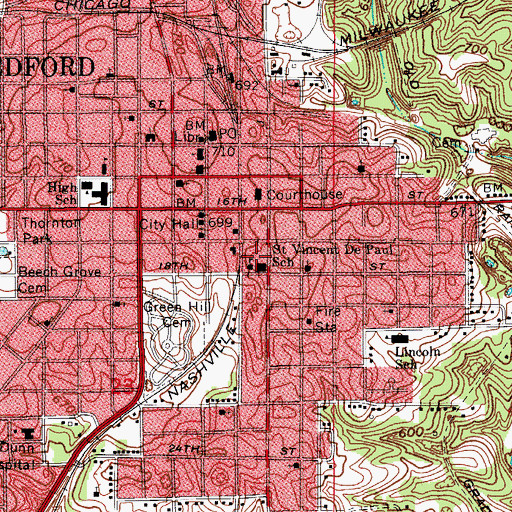 Topographic Map of Saint Vincent Depaul School, IN