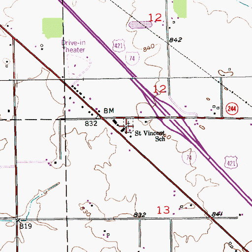 Topographic Map of Saint Vincent School, IN