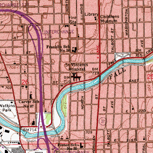 Topographic Map of Saint Vincents Hospital, IN