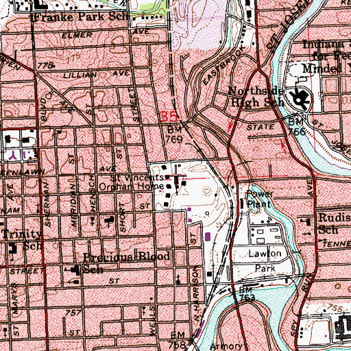 Topographic Map of Saint Vincents Orphan Home, IN
