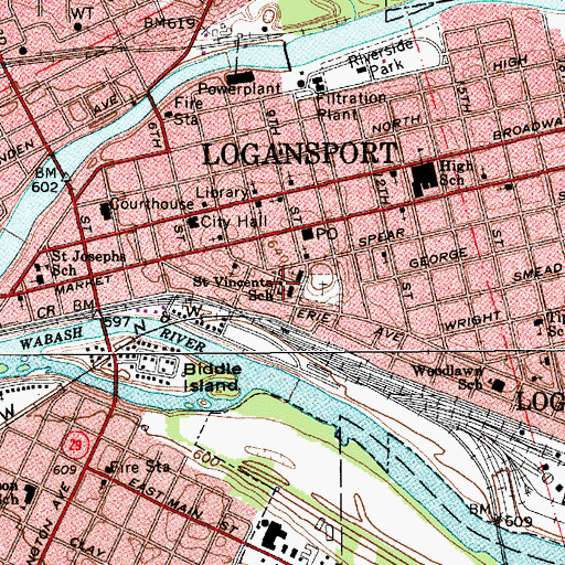 Topographic Map of Saint Vincents School, IN