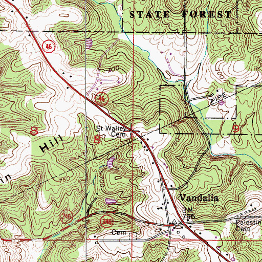 Topographic Map of Saint Walley Cemetery, IN