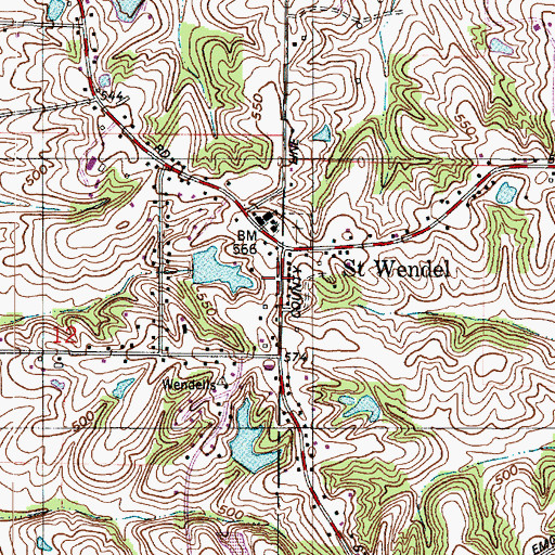 Topographic Map of Saint Wendel, IN