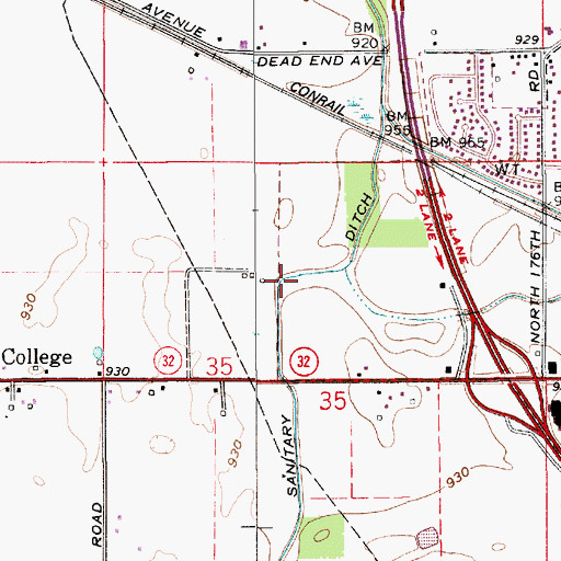 Topographic Map of Saintary Ditch, IN
