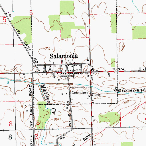 Topographic Map of Salamonia, IN