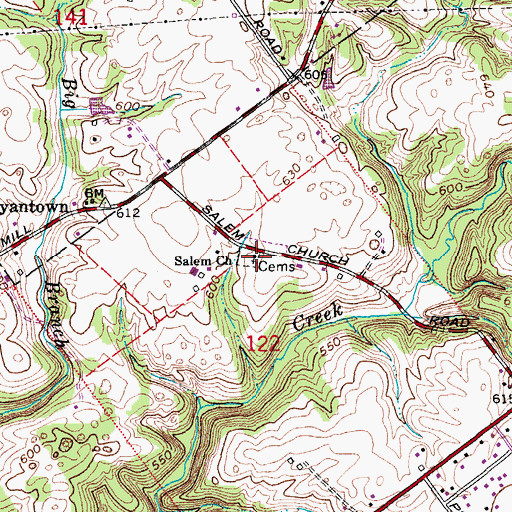Topographic Map of Salem Church, IN