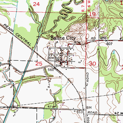 Topographic Map of Saline City, IN