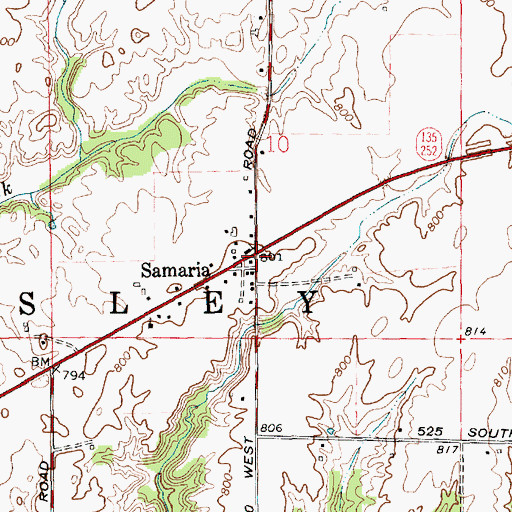 Topographic Map of Samaria, IN