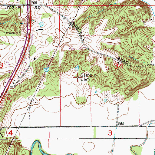 Topographic Map of Sample Cemetery, IN