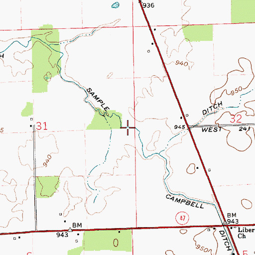 Topographic Map of Sample Ditch, IN