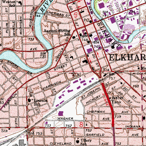 Topographic Map of Samuel Strong School, IN