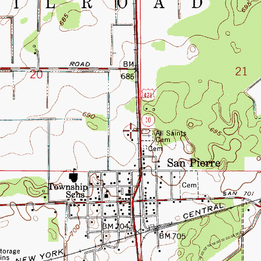 Topographic Map of San Pierre, IN