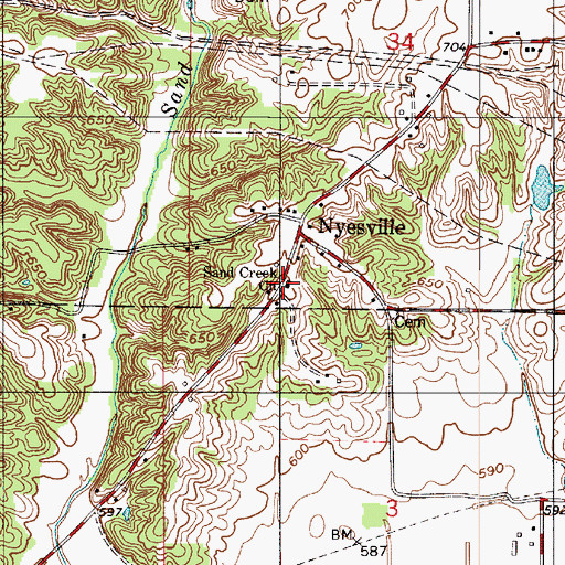 Topographic Map of Sand Creek Church, IN