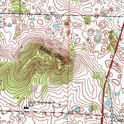 Topographic Map of Sand Hill, IN