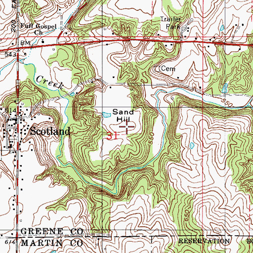 Topographic Map of Sand Hill, IN