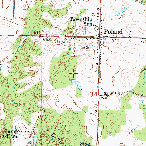 Topographic Map of Sand Hill, IN