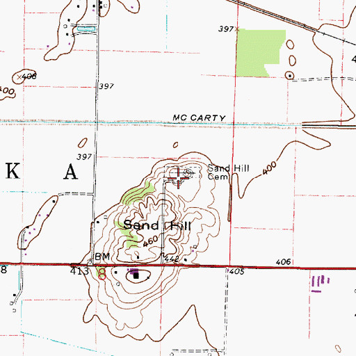 Topographic Map of Sand Hill Cemetery, IN