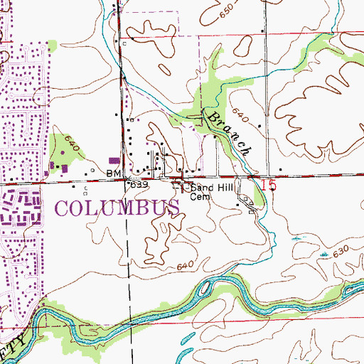 Topographic Map of Sand Hill Cemetery, IN