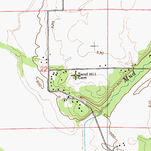 Topographic Map of Sand Hill Cemetery, IN